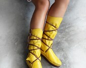 Beautiful 100% Handmade Funky Yellow Moccasins - HolyCowproducts