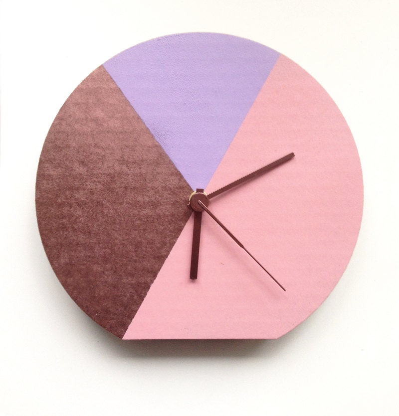 Pastel pink, lilac and copper coloured recycled cardboard geometrical eco sustainable wall and desk clock