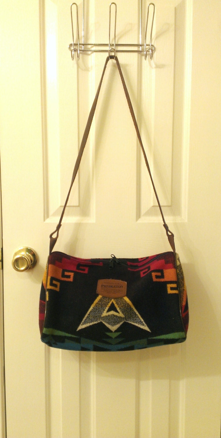 Vintage 90s Pendleton Wool Southwestern Purse Native American Tribal Navajo Print Black Crossbody Bag 1990s Made in USA