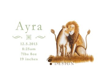 NEW BABY, Birth Announcement Wall Art, Lion Art, New Baby Gift, Custom ...