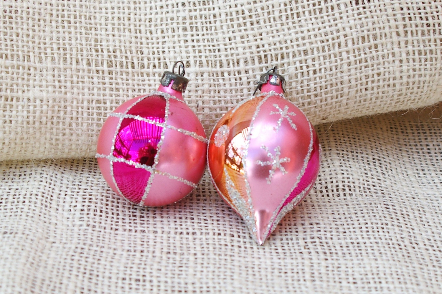 Pink vintage ornaments- set of 2 - TrellisLaneVintage