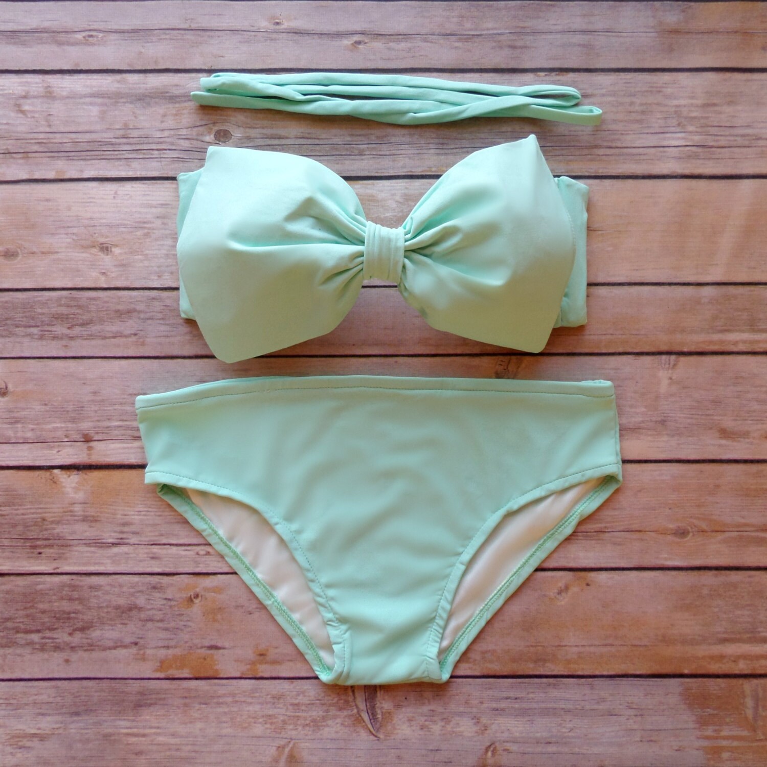 Bow Bandeau Bikini Vintage Style Pin Up Swimwear Pale