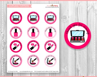 Printable Makeup Party Cupcake Toppers - Thank You Tags Party ...