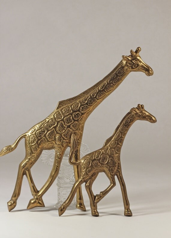 Items similar to pair of solid brass giraffe wall decor hanging large