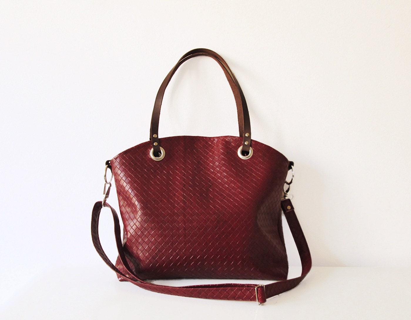 Burgundy Leather Tote Bag Crossbody bag Tote bag Massenger bag Dark ...