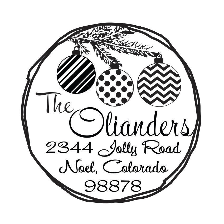 Christmas ornament return address stamp - Holiday Christmas card custom rubber stamps SELF INKING