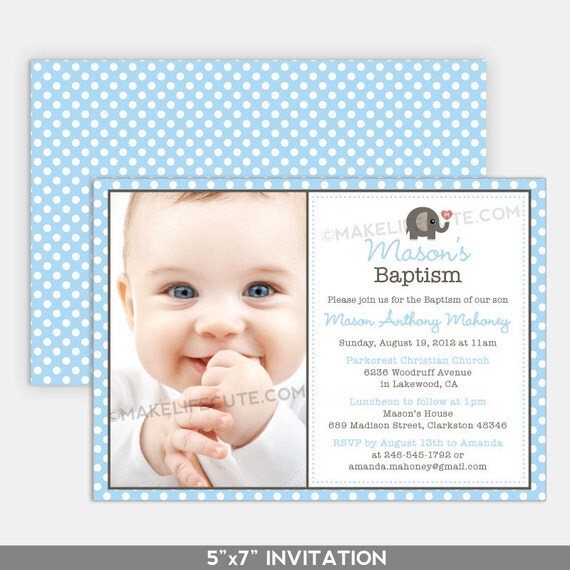 ELEPHANT - Printable 5"x7" Photo Invitation - Baptism, Christening, Dedication or First Communion - Baby Elephant Collection by MakeLifeCute Il_570xn