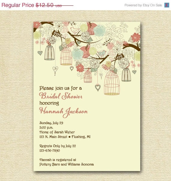 HOLIDAY SALE 10% off Vintage Birdcages and Flowers Bridal Shower Invitation - PRINTABLE Invitation Design Il_570xn
