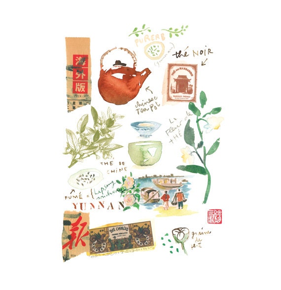 Tea story Chinese tea poster Kitchen art print by lucileskitchen