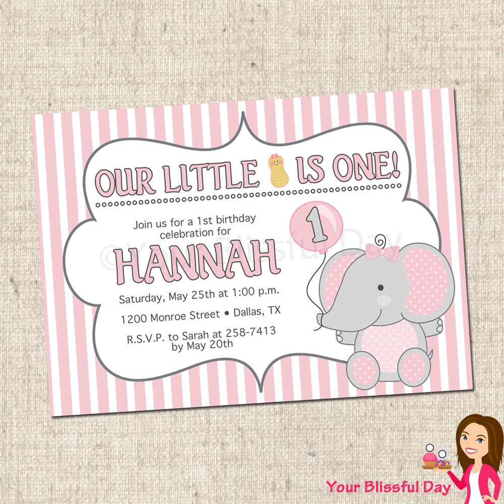 PRINTABLE Little Peanut Elephant First Birthday Girl Party Invitations Il_570xn