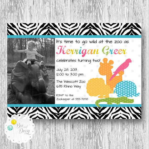 Jungle Animal Invitation for Birthday Party or Baby Shower - Girls Zebra DIY Printable Photo Invite by BeeAndDaisy Il_570xn