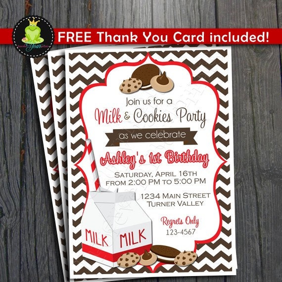 Milk and Cookies Birthday Invitation - FREE Thank You Card included Il_570xn