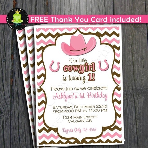 Cowgirl Birthday Invitation - FREE Thank You Card included Il_570xn