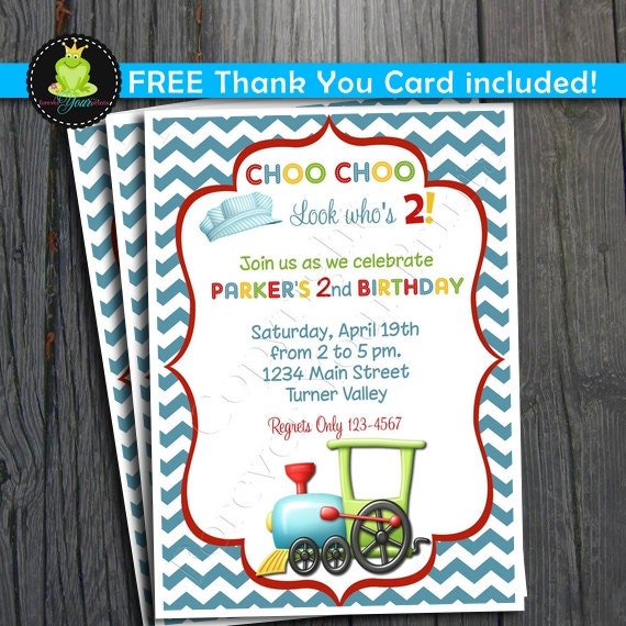 train Birthday Invitation - FREE Thank You Card included Il_570xn