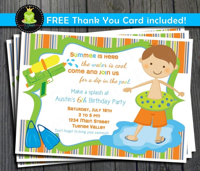 Pool Party Invitation - FREE Thank You Card included Il_570xn