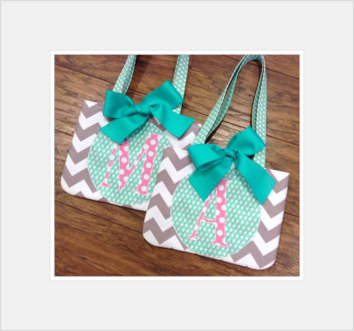 Set of Two Monogrammed Girls Tote Bags Flower Girl Gift Wedding Made ...