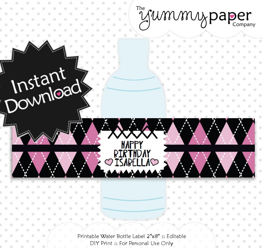 Editable Monster Girl Party Bottle Labels - Instant Download - Monster High Inspired Editable Water Bottle Wrappers .. mh01 Il_570xn