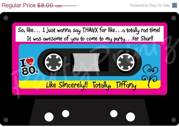 SALE Printable 80's Thank You Cards - Personalized - 80's Cassette Tape Il_570xn