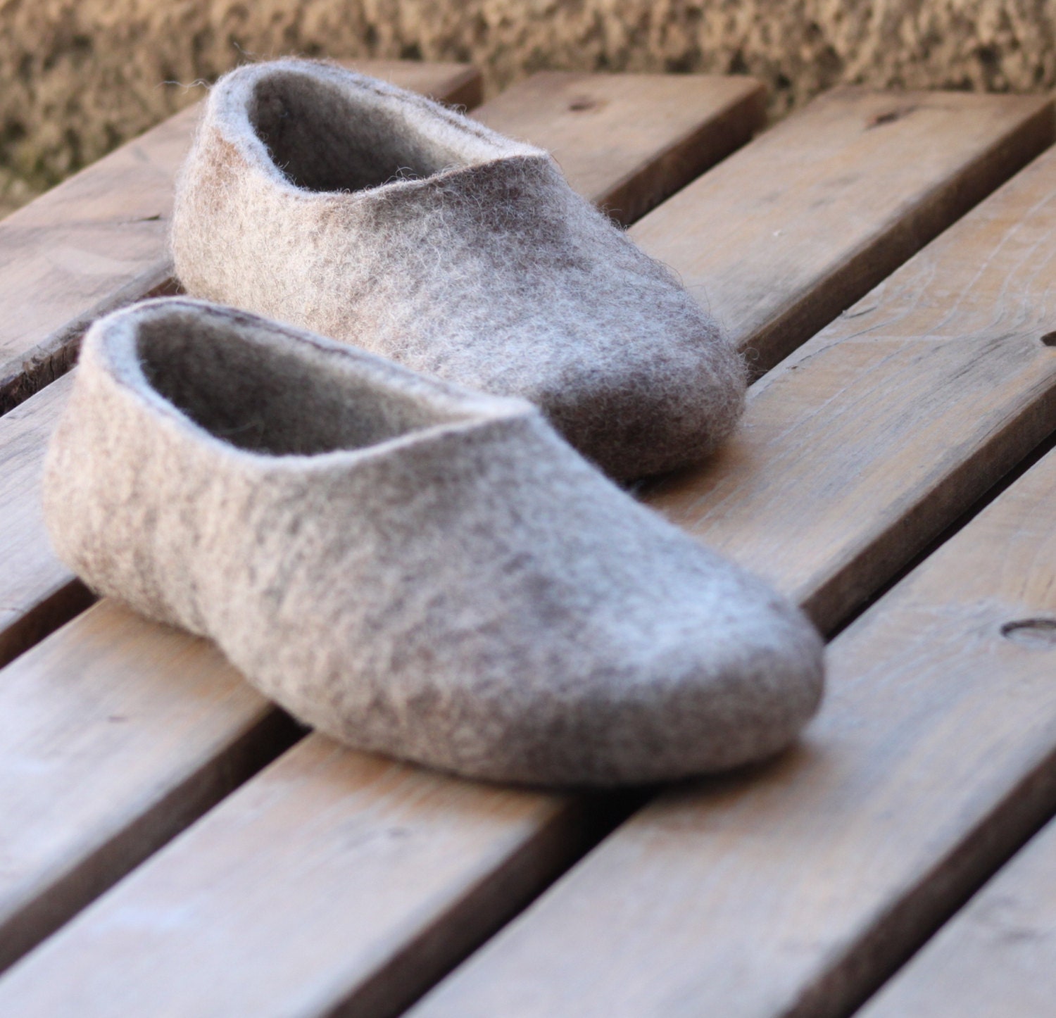 Organic wool women's felted slippers - beige and brown - inwool Organic wool women's felted slippers - beige and brown - inwool
