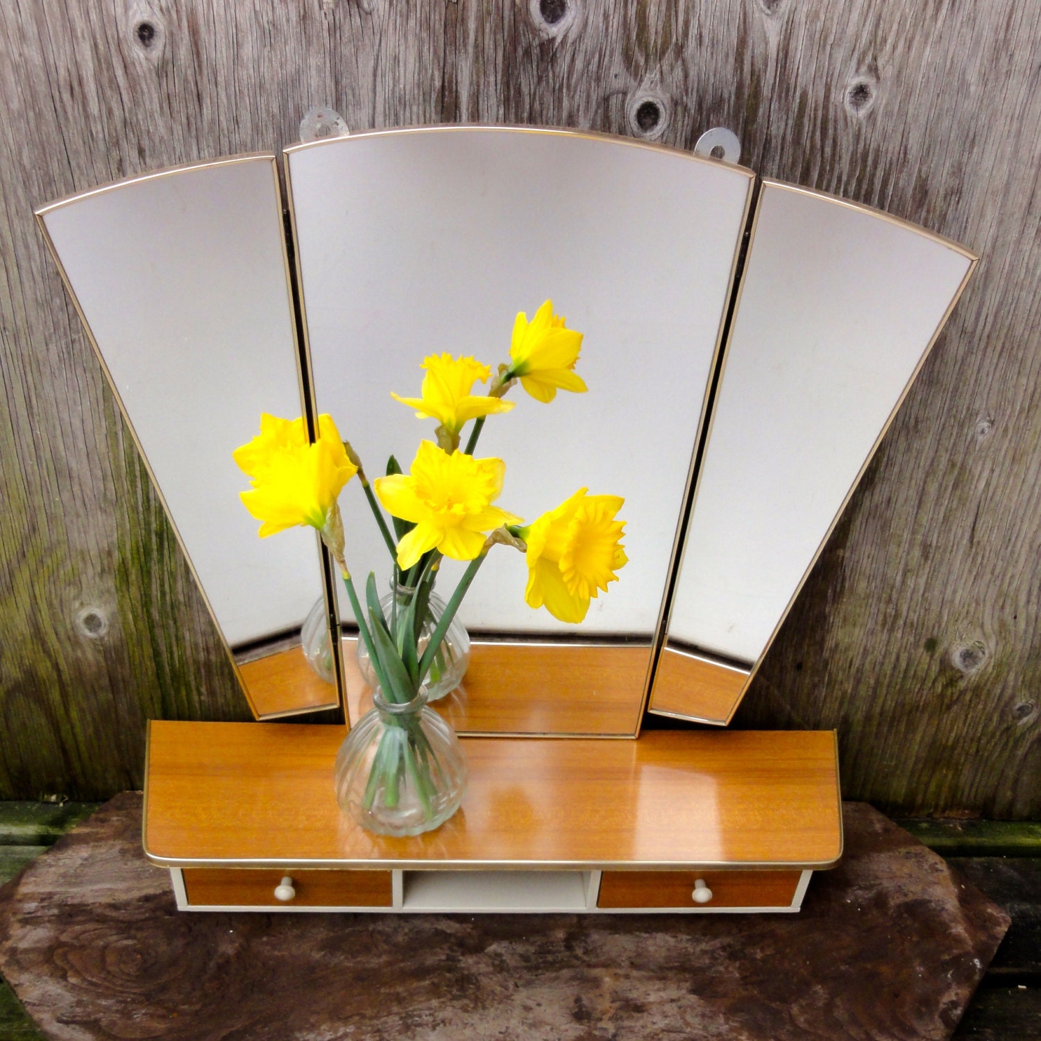 Vintage Mirror Threefold Wall Hanging Sweet 60's by oldamsterdam