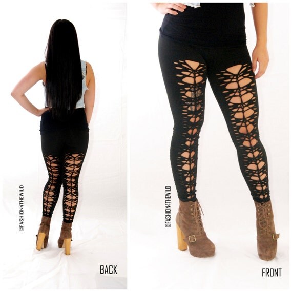 Black Womens Fashion Leggings Cut in Front and Back Regular and Plus