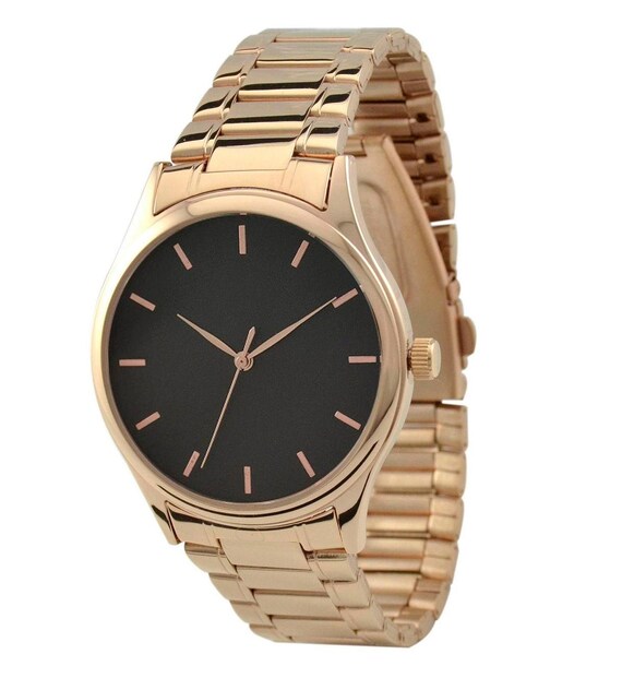 Rose Gold Watch Black with metal band by SandMwatch on Etsy