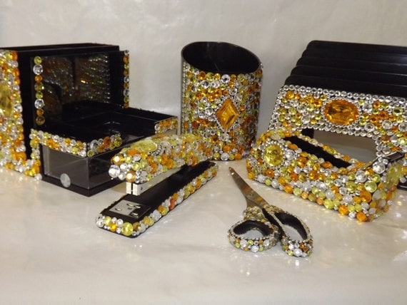 Large Bling Rhinestone Office Desk Set Supply by EVRhinestones
