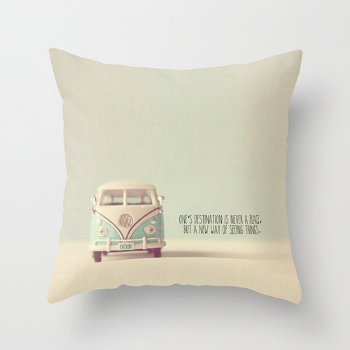 vw pillow - whimsical design, typography, inspirational quote, pastel, colour, travel, journey, blue - secretgardentwo