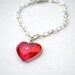 Red Heart Pendant, Red Pendant Necklace, Valentines Pendant, Romantic Gift, Red & Silver Chain Pendant, Resin Bead, Short Necklace