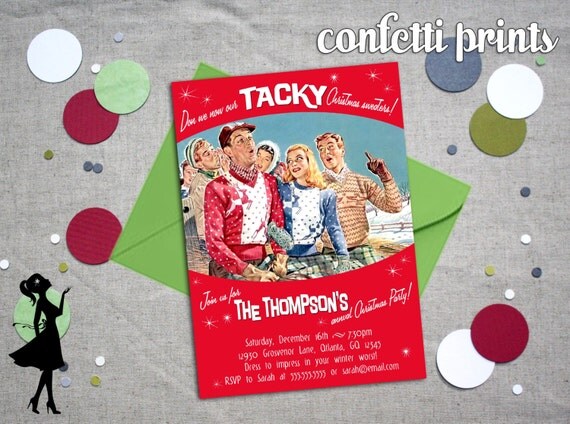 Retro Holiday Party Invitation - DON Our TACKY SWEATERS Printable Il_570xn