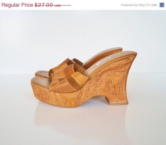 ON SALE Vintage Sandals Womens Boho Wedge Sandals Brown and Tan ...