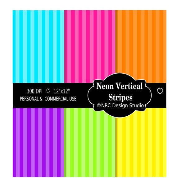 WINTER SALE - Stripes Paper Pack - Neon Stripes Printable Digital Papers - Vertical Stripes Scrapbook Paper Il_570xn