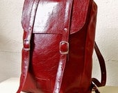 Wine/cherry colored middle size leather backpack rucksack / To order - kokosina