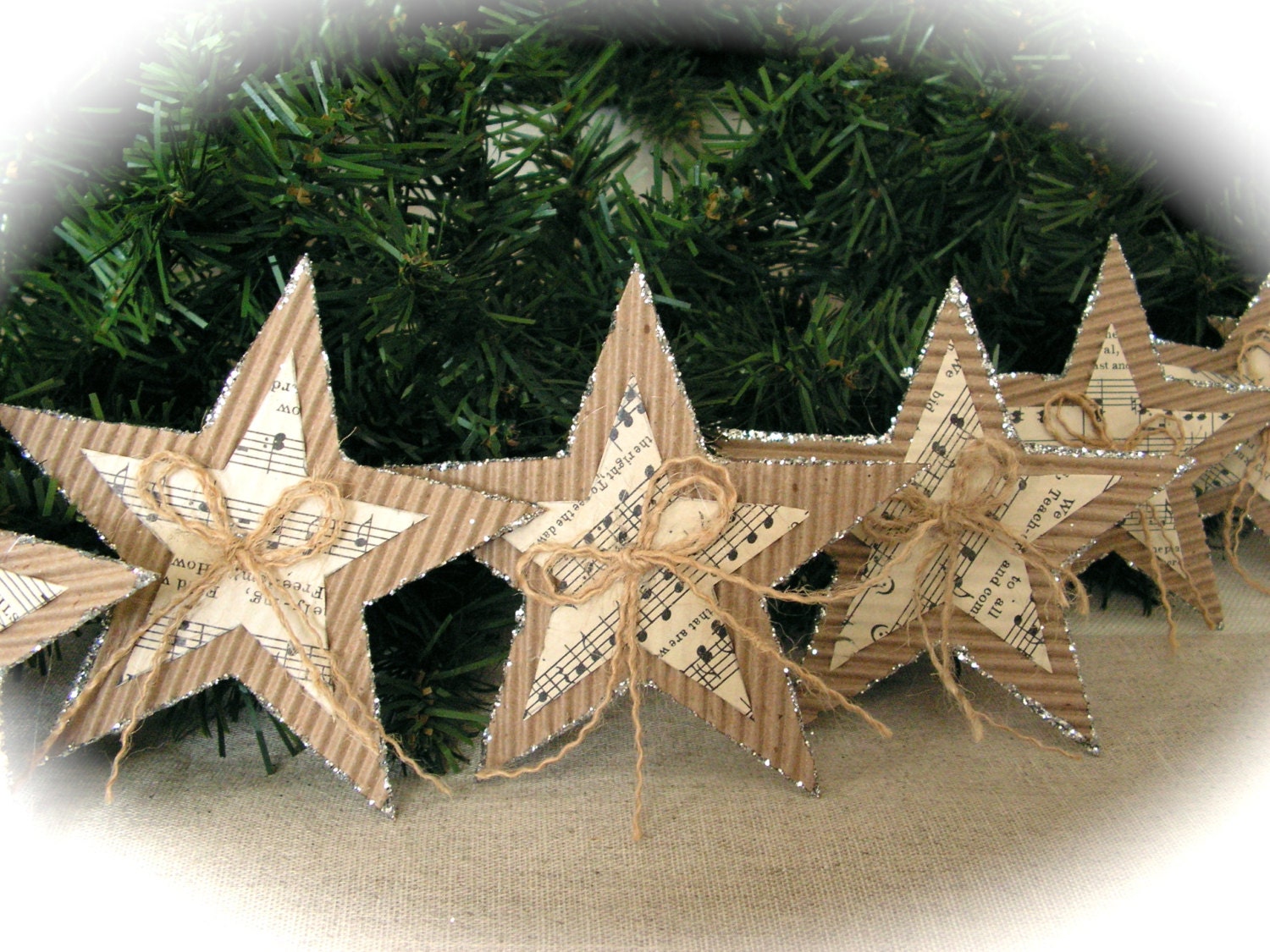 Music  Paper Star Christmas Ornament Assortment - set of 8
