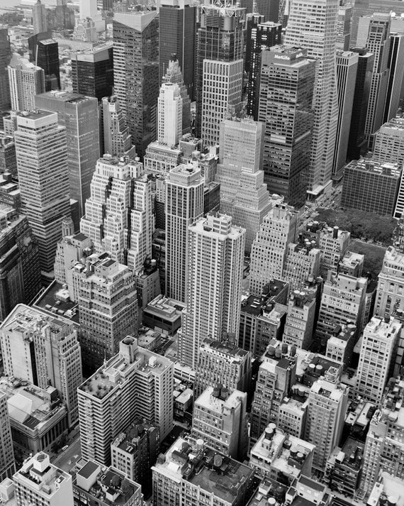 New York Black and White Landscape Photography, NYC Aerial No.2, Architecture Print, Urban Home and Wall Decor, Contemporary Art, Graphic