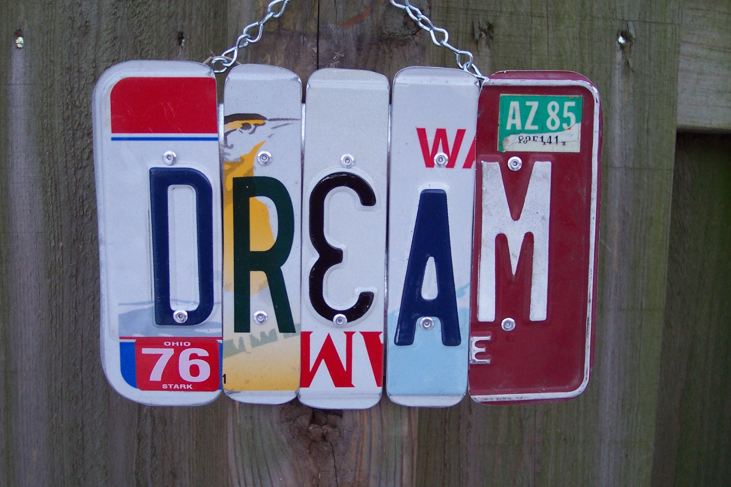 DREAM SIGN Recycled - Repurposed - Upcycled DREAM License Plate Wall Hanging