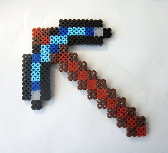 Items similar to Minecraft Inspired Diamond Pick Axe Perler Bead Sprite