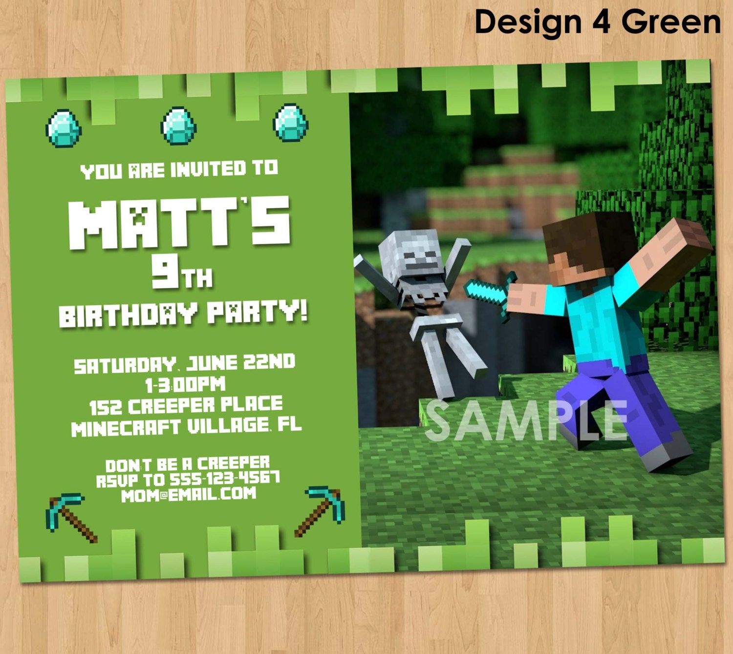 Minecraft Birthday Invitation Printable Minecraft By Lcdesigns615