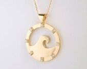 Wave Necklace, 14K Gold with Diamonds, Designed and Made by Ali C Art