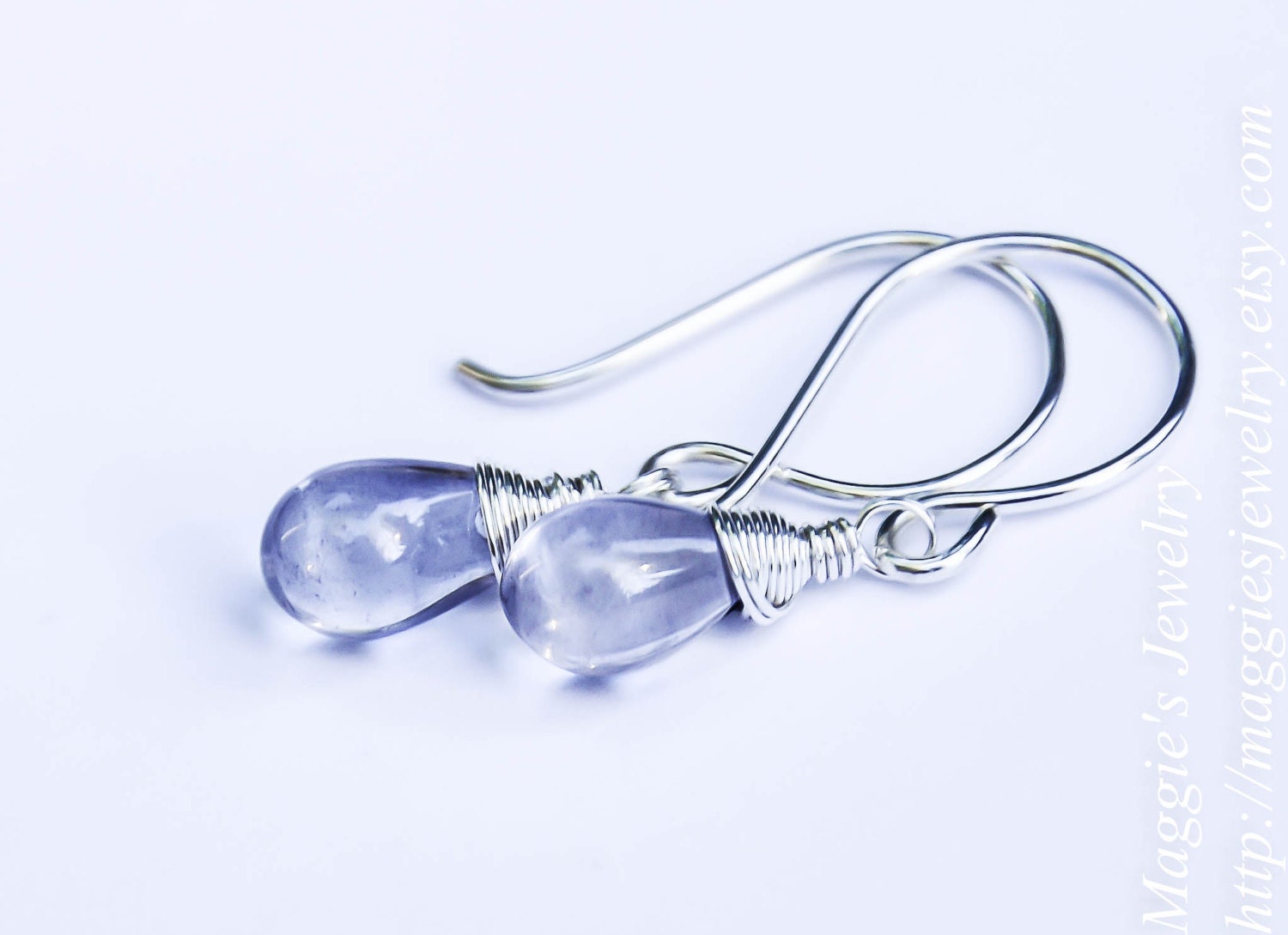 Valentines Sale: Pale Lilac Earrings, Czech Pressed Glass, Sterling Silver Drop Earrings, For Her - maggiesjewelry