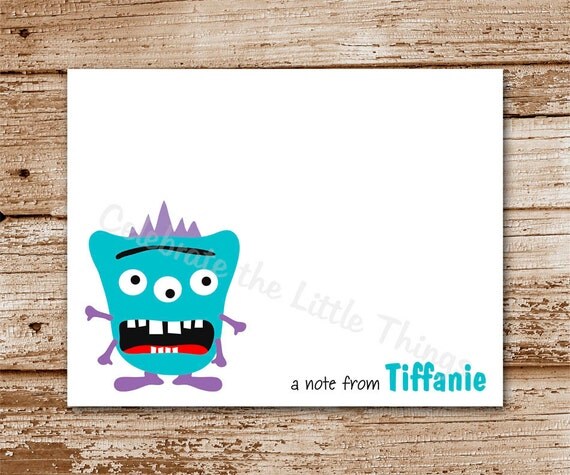 Set of 8 / Monster Note Cards / Personalized Stationery / Notecards Il_570xn