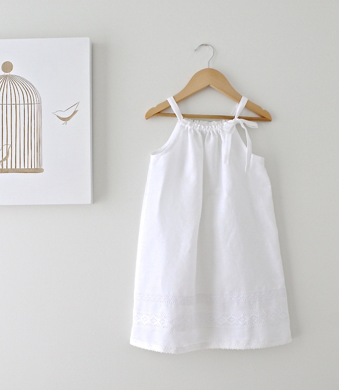 Toddler Girls White Linen and Lace DressBaby by ChasingMini