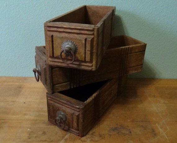 Set of 3 Vintage/Antique Sewing Table Drawers by BelletreeVintage