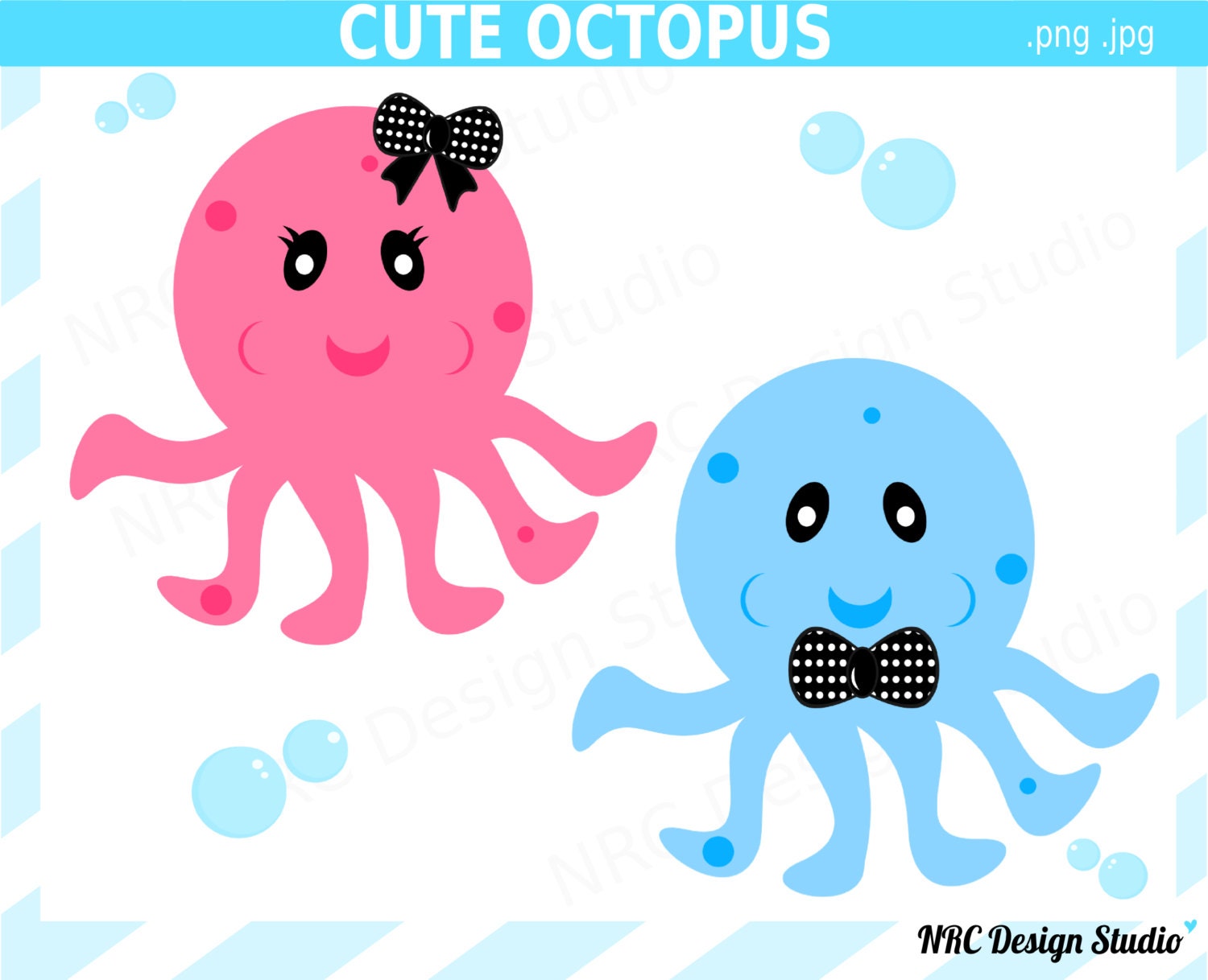 Sea Creatures Clip Art - Cute Octopus Friends Clip Art - Digital Octopus Clipart Il_570xn