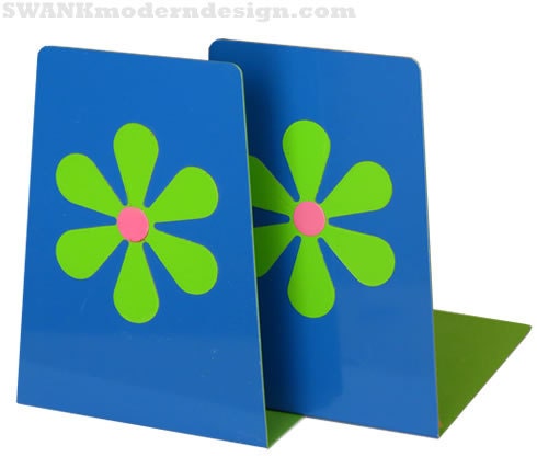 Vintage Mod Flower Power Bookends (Blue, Green and Pink)