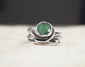 Artisan Sterling Silver & Genuine Emerald Ring - Abstract  - Unique - One of a Kind - " Branches and Bushes " Collection - serpilguneysu