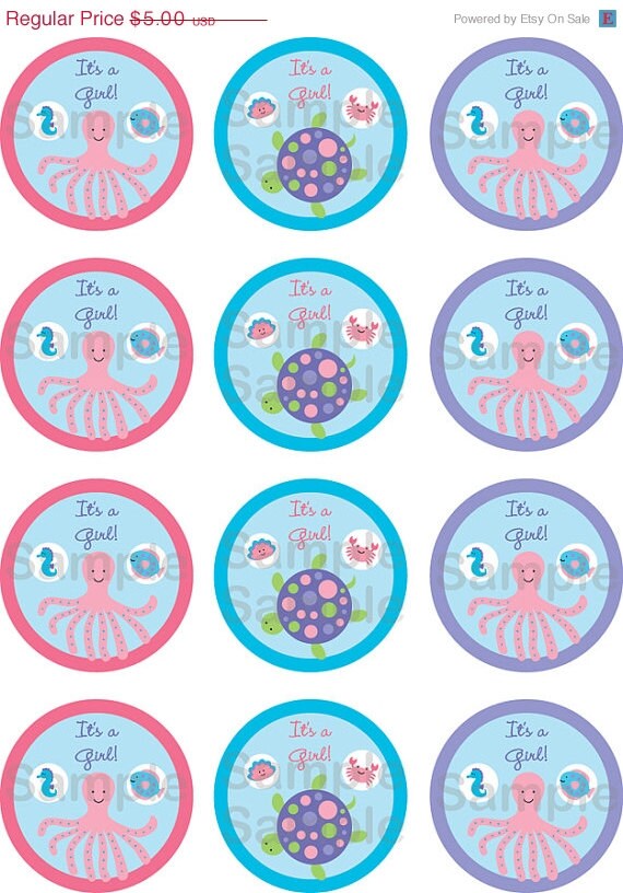 ON SALE Pink Under the Sea Printable Cupcake Toppers Instant Download Il_570xn
