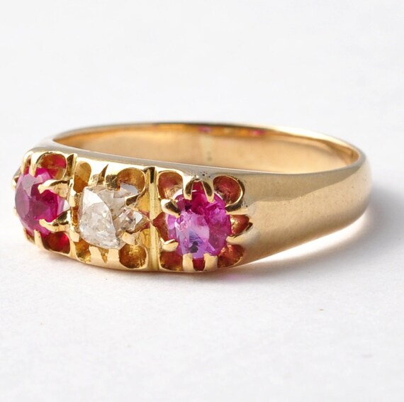 Ruby & Diamond Ring Victorian Antique 18k Gold By Blueridgenotions