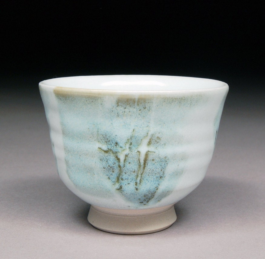 Handmade White Stoneware Small Tea cup Yunomi glazed with Nuka and Alberta Slip - shyrabbit