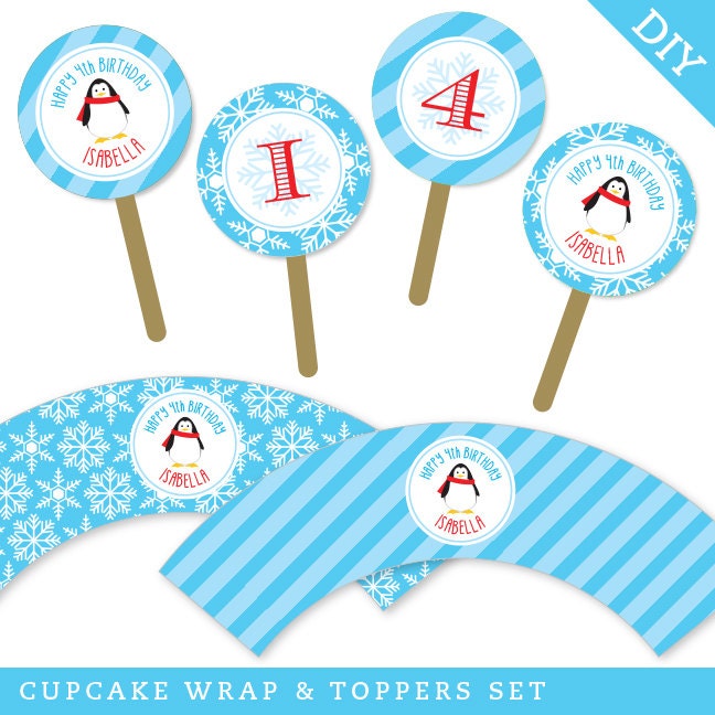 Penguin party - Personalized DIY printable cupcake wrapper and topper set Il_570xn
